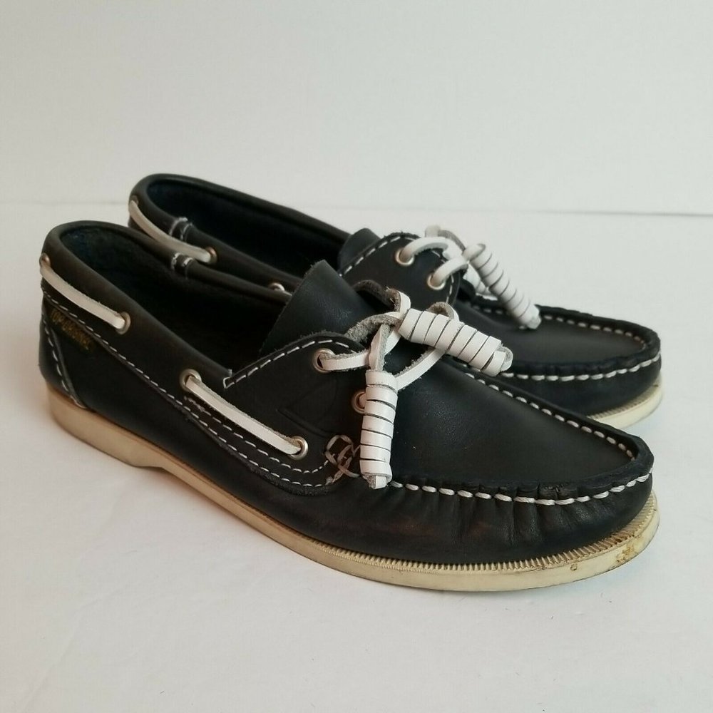 Leather Boat Shoe Woman Top Original Women's Navy Blue Lace up 6